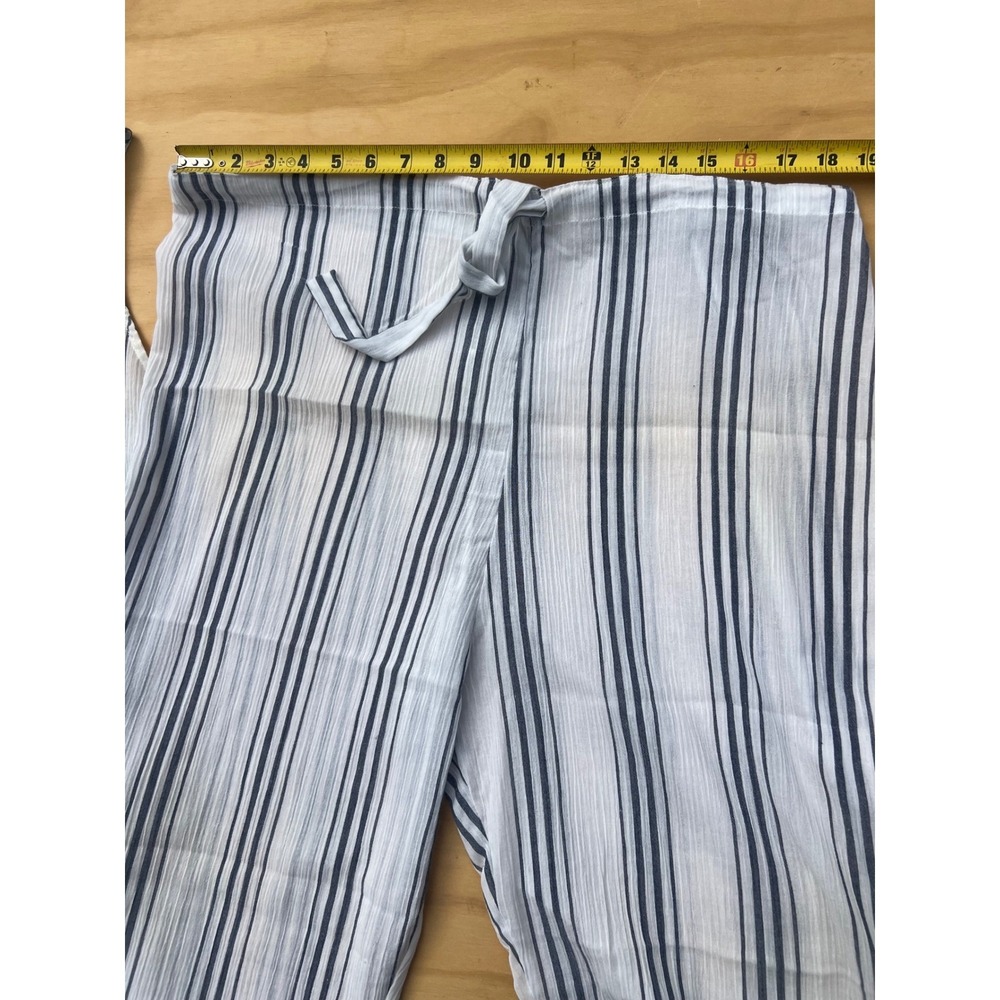 Josie Natori Striped Pajama Set Medium Blue White Sleeveless Top Wide Leg Pants - Picture 5 of 8